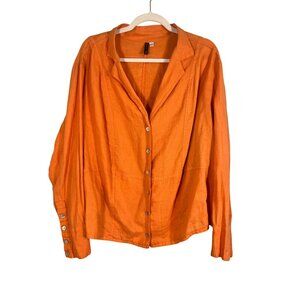 Lagenlook Linen Shirt XL Orange Neutral Relaxed Flowy Earthy Natural Chic 80s